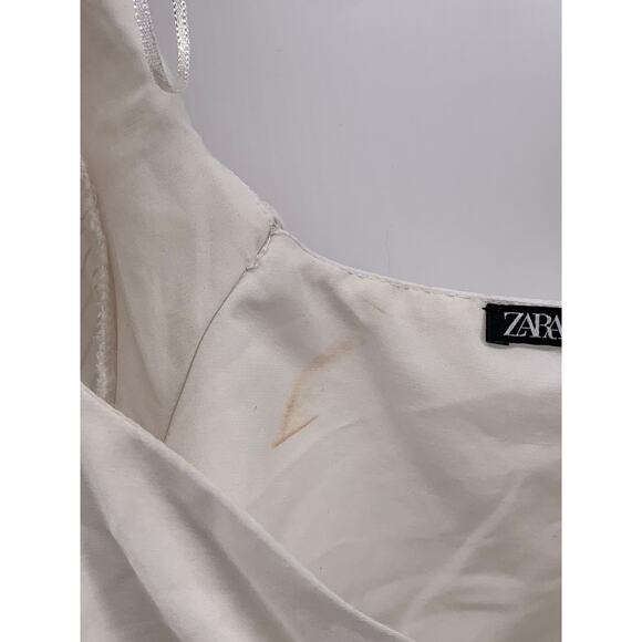 ZARA Women’s White Pleated Ruffle Sleeve Cinched Bust Cropped Top SZ S - Picture 8 of 11